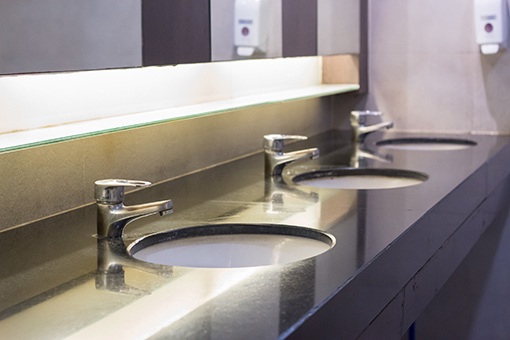 Restroom with Three Sinks in Emmaus PA After Availing Commercial Plumber's Services