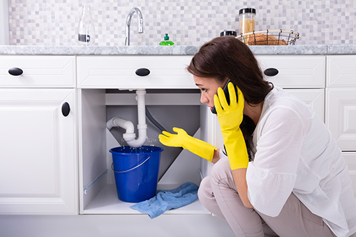 Distressed Lady On The Phone With Emergency Plumber Serving Coplay and Nearby Areas Distressed Lady On The Phone With Emergency Plumber Serving Coplay and Nearby Areas